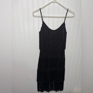 Vintage 1950s Elegant Black Fringe Dress